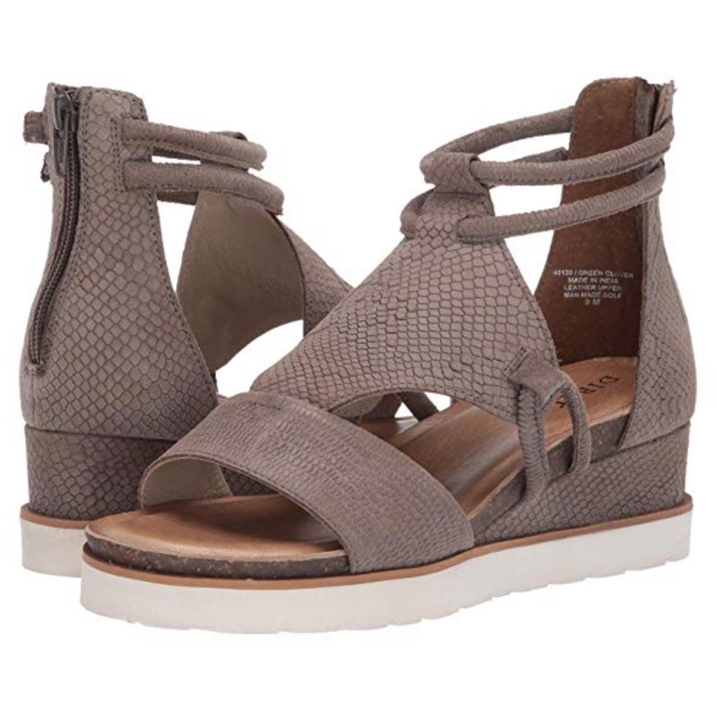 Diba True Green Clover Taupe Snake Leather Sandals Wedge Heel Summer Shoes Pumps